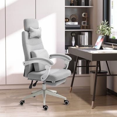 STILVORA Bureaustoel Met Wielen - Ergonomisch Met Voetsteun En Kantelbare Rugleuning - Voor Werk En Ontspanning - Polyester - Grijs