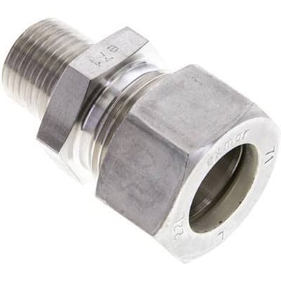 1/2'' NPT Buitendraad x 22L RVS Rechte Knelfitting 160 Bar DIN 2353 - FL2S-MO-ST-012N-22-L