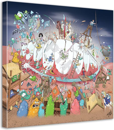 Tandarts Cartoon op canvas - Roland Hols - Gebitsbescherming - 60 x 60 cm - Houten frame 4 cm dik - Orthodontist - Mondhygiënist