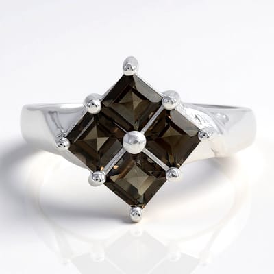 Cavill - 925 Sterling Zilveren Ring - 4x Rookkwarts Carre 1 21 ct - Modern Elegant Tijdloos Braziliaans Kristal - Maat 17
