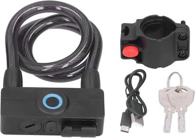 Vingerafdruk Fietslot, Diefstalbestendig Fietslot, Draagbaar Bluetooth Slimme Kettingslot Slim Biometrisch Fietslot met Sleutels voor Motorfiets Mountainbike Deur Hek, USB Oplaadbaar