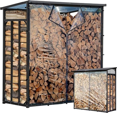 Houtopslag Rek - Brandhout Opslag - Buiten Opslaan - Met Weerbestendige Folie - 185x70x185 cm - Antraciet