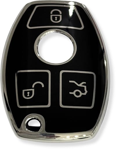 Sleutelcover voor Mercedes Benz, Sleutelhoesje, Key Case for Mercedes Benz, Autosleutel Hoesje Geschikt Voor Mercedes Benz ( 2009 - 2017 ) A, B, C, E, S Class, GLA, GLK, Vito, GLC, W211, W212, W203, W204, Zwart - Zilver