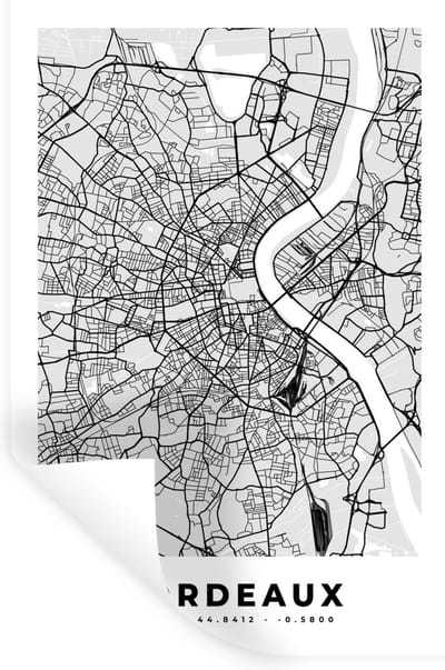 Muurstickers - Sticker Folie - Plattegrond - Bordeaux - Stadskaart - Kaart - Frankrijk - 20x30 cm - Plakfolie - Muurstickers Kinderkamer - Zelfklevend Behang - Zelfklevend behangpapier - Stickerfolie