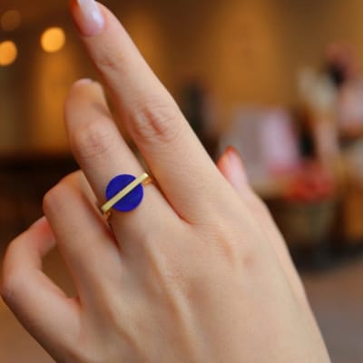 Minimalistische Lapis Lazuli Ronde Edelsteen Ring – Verstelbaar