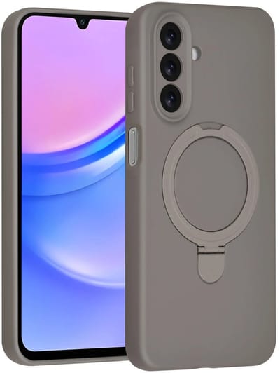 Backcover Hoesje Geschikt voor: Samsung Galaxy A16 Volledig Dekkende Schokbestendige Siliconen Backcover met Ringstandaard – 360° Bescherming - Titanium Grey