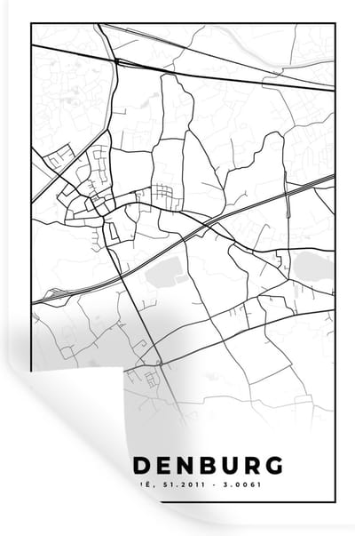 Muurstickers - Sticker Folie - Zwart Wit – België – Plattegrond – Stadskaart – Kaart – Oudenburg - 20x30 cm - Plakfolie - Muurstickers Kinderkamer - Zelfklevend Behang - Zelfklevend behangpapier - Stickerfolie