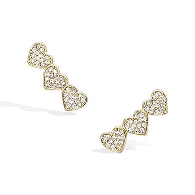 CHIVAL - Oorbellen 18K Verguld Goud "3 Hearts Studs" - Elegant, Harten, Steen, Hypoallergeen, Luxe, Cadeau voor haar, Zirkonia, Sieraad, Tijdloos, Oorstekers, Liefde, Romantiek, Geschenkverpakking, Valentijn, Moederdag