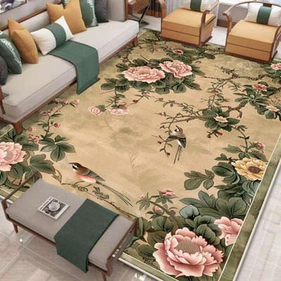 Nieuw Tapijt in Chinese Stijl voor Woonkamer Antislip Plantenpatroon Kamerdecoratie Huis Matten Groot Formaat Studiedecoratie Kleed Wasbaar 180*250cm