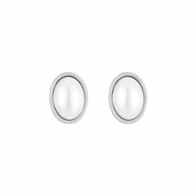 Bijoutheek Oorclips Ovale Parel Zilver