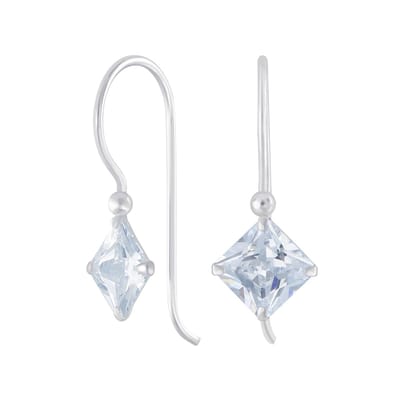 Joy|S - Zilveren square classic ruit oorhangers - wit zirkonia - oorbellen