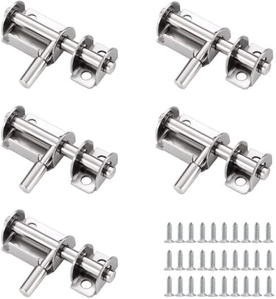 BRENZOOS- Sliding Door Lock - 5 Stuks - Roestvrij Stalen Deurslot - Beveiliging - Latch - Eenvoudig te Installeren - Afmeting 65x26mm