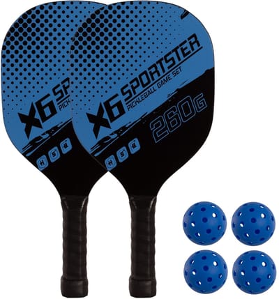Set van 2 houten pickleballpeddels met 4 ballen Azul ÚNICA