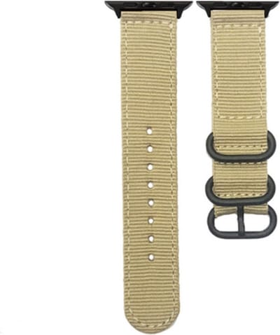 Nylon bandje - geschikt voor Apple Watch 1/2/3/4/5/6/7/8/9/10/11/ SE (1,2,3) met maat 38 mm / 40 mm / 41 mm en 42 mm (Watch 10/11) - beige