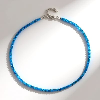 Cavill - Zilveren Halsketting - 925 Sterling Zilver - Neon Blauwe Apatiet 45,843 ct - Facetteerde Braziliaanse Edelsteen - Verstelbaar 45-50 cm