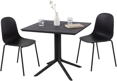 CLP Zeron Tuinmeubelset - 2 Stapelbare Stoelen + Tafel 80x80 cm - Weerbestendige Balkonset voor Tuin & Terras - zwart