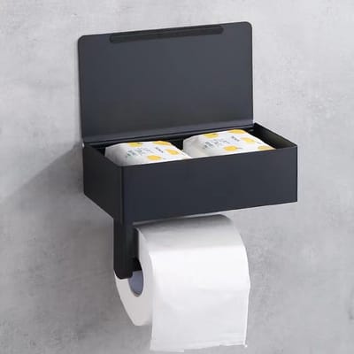 3-in-1 RVS Toiletrolhouders Zelfklevend-Vochtig Toiletpapier houder- met plankje-zwart