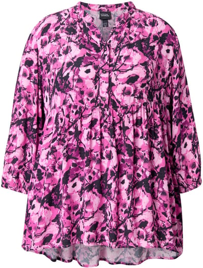 Ulla Popken - Dames - Tuniek bloemen tuniekhals 3/4-mouwen - Framboos - Maat 42+