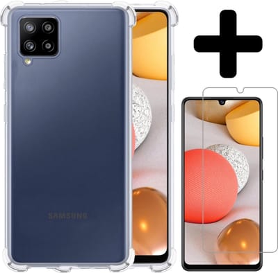 Hoesje - Met Screenprotector - Geschikt voor Samsung Galaxy A42 - Sterk & Shockproof - Siliconen Case - Back Cover - Telefoon Hoes - Shock Proof - Telefoonhoesjes - Transparant