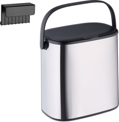 prullenbak keukenkastje - 5 liter - hangend - badkamer - met deksel - zwart-zilver