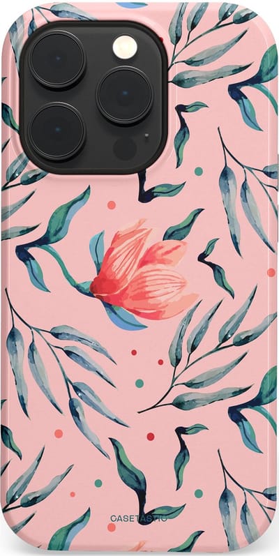Casetastic hoesje geschikt voor Apple iPhone 14 Pro - MagSafe - Dubbellaagse bescherming - Roze Bloemen en Takken - Fashion Case - Lichtroze Zilver Perzik