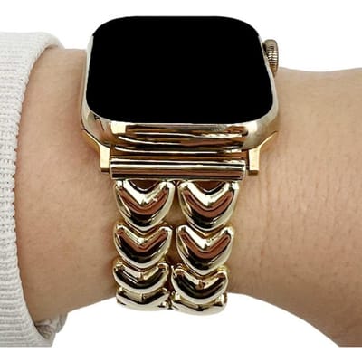 123watches bandje Hart - staal - schakel band - goud - 38 · 40 · 41 & 42 mm - Geschikt voor Apple Watch series 1/2/3/4/5/6/7/8/9/10/11/12/SE/SE2/SE3