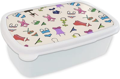 Broodtrommel Wit - Lunchbox - Brooddoos - Lingerie - Ondergoed - Patroon - 18x12x6 cm - Volwassenen