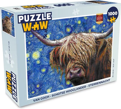 Puzzel Van Gogh - Schotse hooglander - Sterrennacht - Legpuzzel - Puzzel 1000 stukjes volwassenen