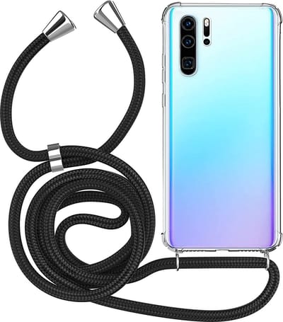 Hoesje Geschikt voor Huawei P30 Pro Hoesje transparant silicone met Koord - Hoesje Geschikt voor Huawei P30 Pro hoesje met koord Zwart
