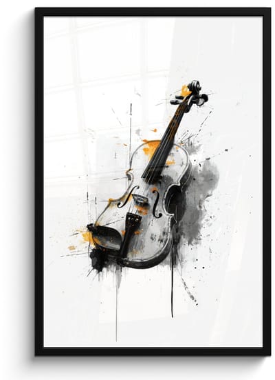 Poster in lijst - Fotolijst 60x90 cm - Posters - Viool - Oranje - Zwart - Penseelstreken - Posterlijst zwart - Decoratie - Wanddecoratie woonkamer - Muurdecoratie slaapkamer