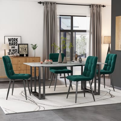 Gutent Eetkamerstoelen (4 stuks), Groener（Tafel niet inbegrepen）, Gestoffeerde stoel set van 4, design stoel met rugleuning, fluwelen zitting, metalen frame
