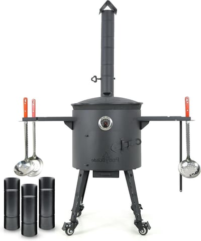 Buitenkeuken Kazan Set - Vurrkachel Goulashkanon - Authentiek Koken - Gietijzeren Ketel 12L - Ø 40 cm - Zwart