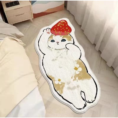 Tapis imitation cachemire motif chat dessin animé, couverture épaisse pour chambre familiale, baie vitrée, tapis de sol antidérapant pour chambre d'enfant 40*60cm
