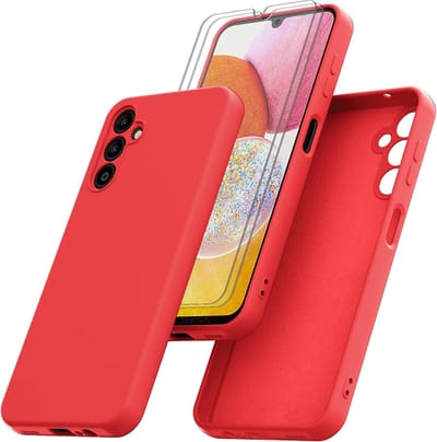 Samsung A14 Hoesje siliconen Rood zacht siliconen hoesje TPU backcover - met Samsung Galaxy A14 4G/5G Screenprotector - 2 stuks