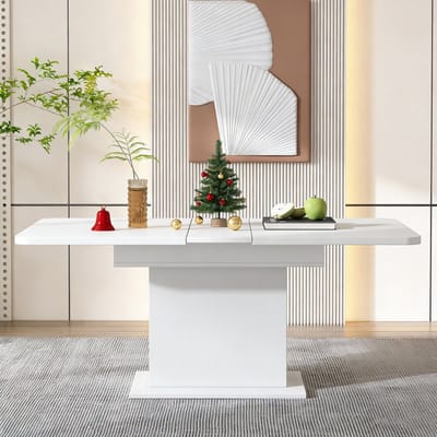 REDOM Eettafel, uitschuifbaar met opbergruimte, van spanplaat en metaal, wit, multifunctioneel modern design