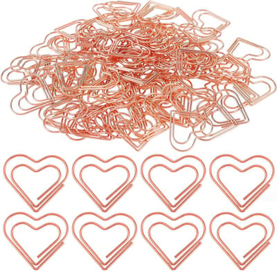 100 Stuks Roze Gouden Hartvormige Paperclips voor Decoratieve Uitnodigingen, Postkaarten en Kantoorbenodigdheden