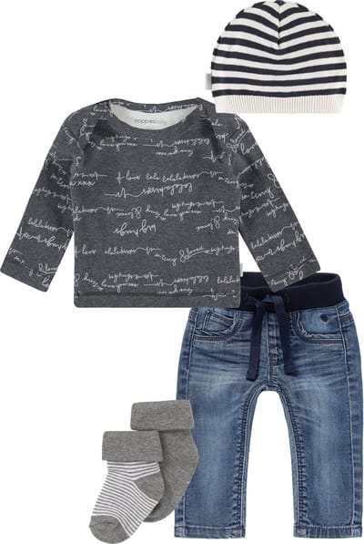 Noppies set(5delig) Jeans met grijs shirt, mutsje en 2 paar sokjes - Maat 56