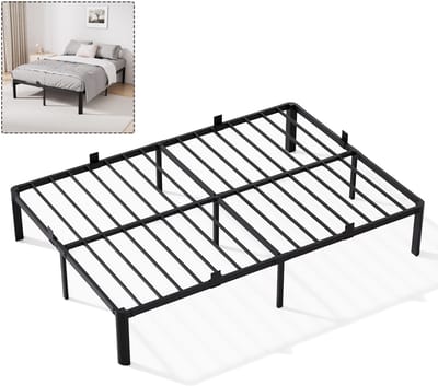 KUTAS Metalen bed tweepersoonsbed - 140x200 cm Bedframe - incl. Lattenbodem - Extra Stevig & Krasvrij - Minimalistisch - Grote Opbergruimte - IJzeren Bed - Voor 2 personen - Eenvoudig te Monteren - Zwart