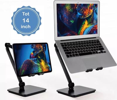 Laptop Standaard - 360 graden roterend - Opvouwbaar - Laptop standaard universele - Inklapbaar -  tot 14 inch - Portable Houder voor Macbook – iPad standaard - Laptop – Tablet standaard - E-reader - Stand voor op Tafel – Bureau - Zwart