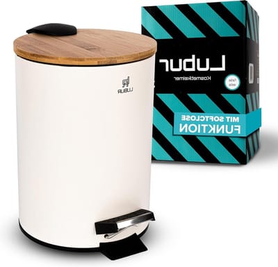 3 liter cosmetica-emmer met bamboedeksel - praktische badkamerafvalemmer - antislip en hygiënisch - wit, voor badkamer en toilet