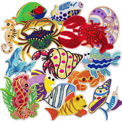 16 Stuks zeebodem oceaan dieren patches geborduurd strijk patch voor kleding badges DIY stickers naai applicatie-Geborduurde stoffen patches-kledingaccessoires patches