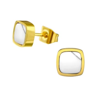 Aramat Jewels | Oorbellen | RVS Vierkante Oorstekers - Minimalistisch Design | 6mm / Goudkleurig-steen-Wit | |9mm | Staal | Volwassenen | Verkleurd niet