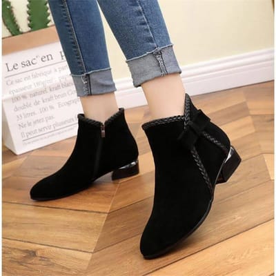 Herfst Winter Hoge Hakken Enkellaarsjes voor Dames Vintage Leren Puntige Neus Schoenen Dames Laarzen 35 zwart