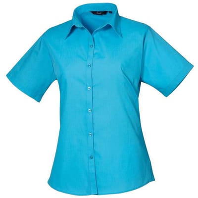 Premier Dames/Dames Popeline Blouse met Korte Mouwen (Turquoise)