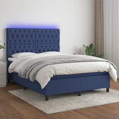 vidaXL - Boxspring - met - matras - en - LED - stof - blauw - 140x190 - cm