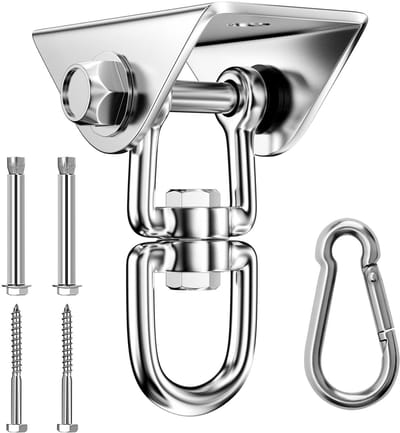 Plafondhaak, zware belasting, roestvrij staal, capaciteit 450 kg, 360 graden draaibaar, ophanging schommelhaak met schroef voor houten balken en betonnen plafond, haken voor hangstoel,