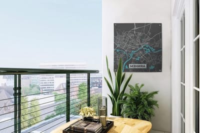 Tuinposter Plattegrond - Buitenkleed Stadskaart - Tuin Decoratie - UV Bestendig - 50x50 cm - Grijs Blauw