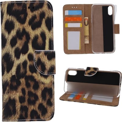 Portemonnee Book Case Hoesje Geschikt voor: Apple iPhone X / XS - Luipaard Print