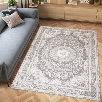 Tapiso Hera Vloerkleed Lichtgrijs Vintage Woonkamer Oosters Tapijt Maat- 140x200