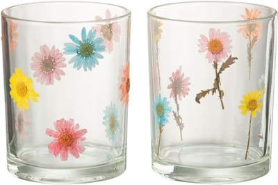 J-Line windlicht Posy - glas - transparant/mix - large - 2 stuks